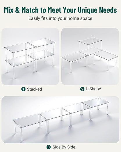 Bobomoment Acrylic Cabinet Organizer, Set of 2 Shelf Organizer, Spice Rack Organizer for Cabinet, Desk Countertop Organizer, Stackable Shelves for Pantry Kitchen Storage and Organization