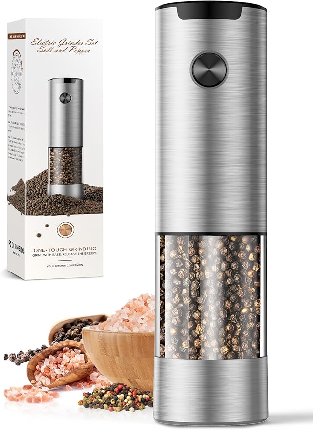 1 Pack Salt and Pepper Grinder-Electric Automatic Battery Pepper Mill Shakers Adjustable Coarseness Upgraded Larger Capacity with Led Kitchen Appliances Gifts for Women Men