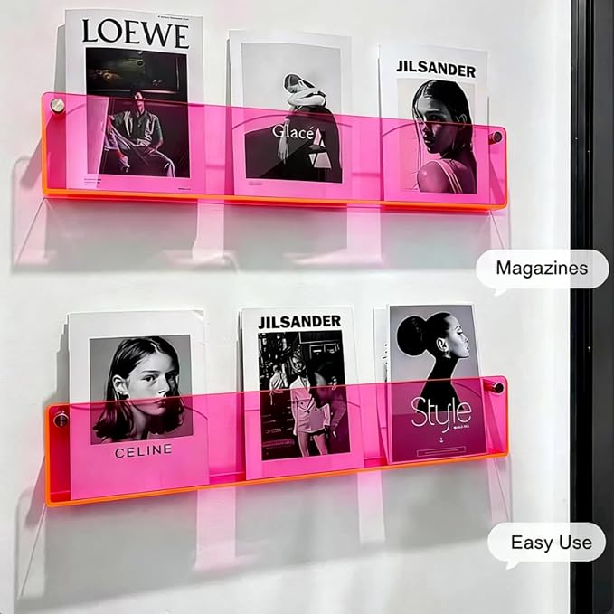 ROYALITA 2-Pack Acrylic Magazine Holder Brochure Holder, 36" Record Holder Magazine Rack, Fashion Hanging Bookshelf Literature Storage Rack for Waiting Room, Living Room, Office