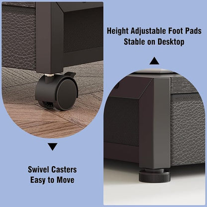 VENNQD 2-Tier Desktop Printer Stand with 2 Fabric Drawers, Prtiner Table with Storage Shelf, Desk Organizer for Home Office,3D Printer,Fax Machine,Scanner (Black, 2 Tier)