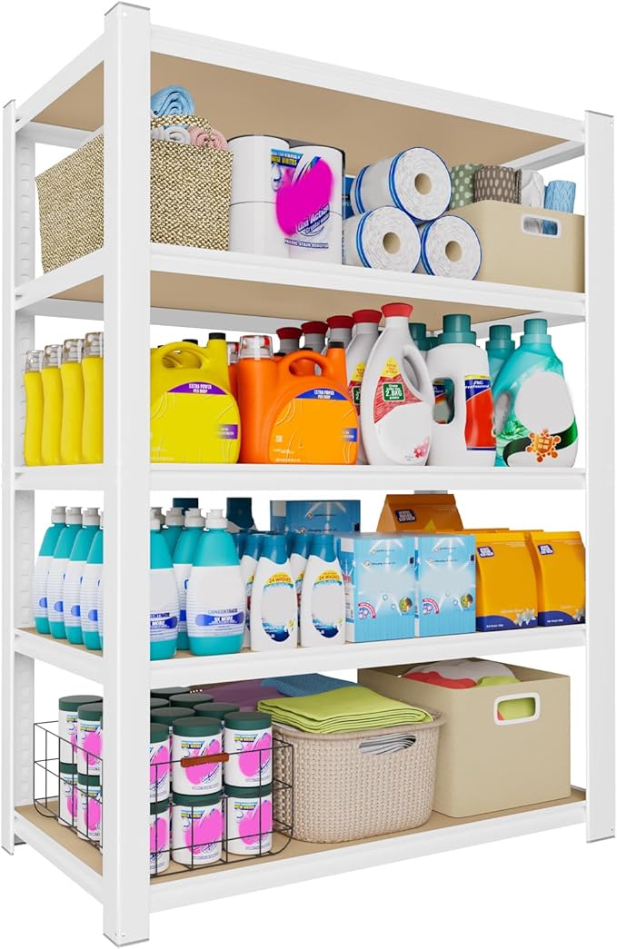 PrimeZone 24" W x 16" D x 59" H Closet Storage Shelves - 5 Tier White Metal Connector Shelving Unit, Adjustable Heavy Duty Garage Shelves, Utility Rack Organizer Shelf for Kitchen Pantry Closet Garage