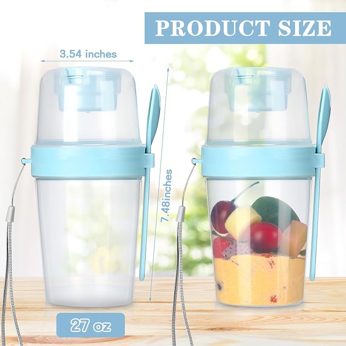 Mifoci 8 Pcs 27 oz Overnight Cereal Cup Portable Oats Container with Lid and Spoon for Yogurt Salad Fruit Oatmeal Cereal Overnight Oats Breakfast Vegetable Snack Cup(Blue)