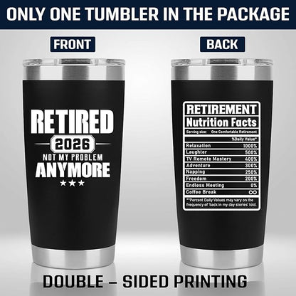 Retirement Gifts for Men 2026 - Retired Not My Problem Anymore - Funny Retired Tumbler for Men, Him, Father, Husband, Coworkers - Happy Retirement Gifts, Black Tumbler 20 Oz