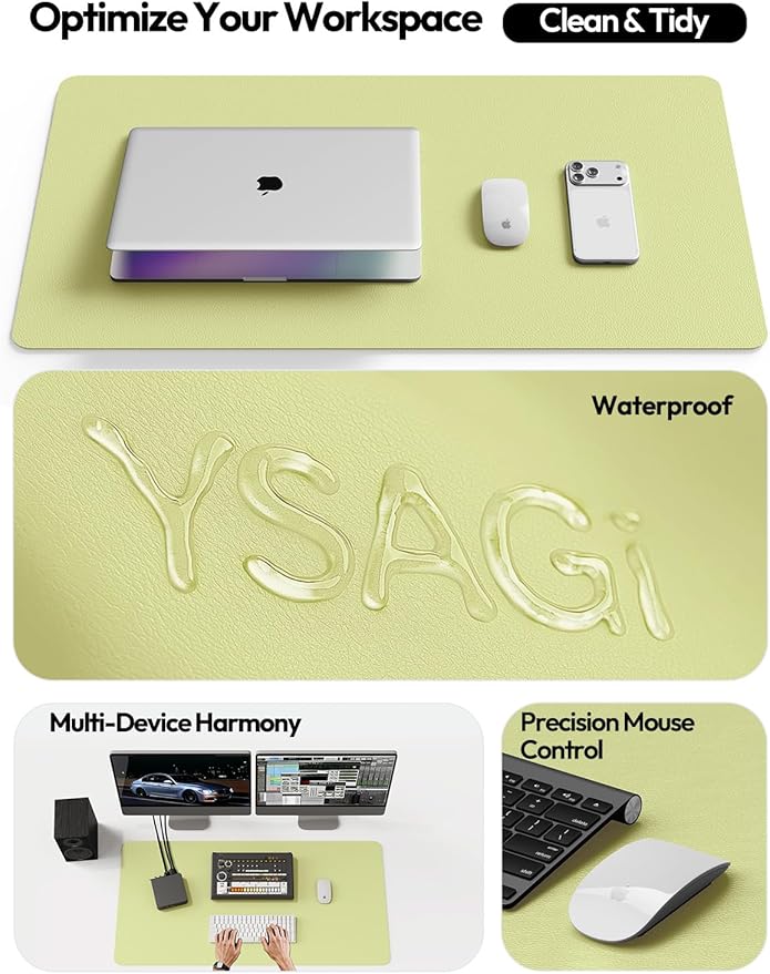 YSAGi Leather Desk Pad Protector, Office Desk Mat, Large Mouse Pad, Non-Slip PU Leather Desk Blotter, Laptop Desk Pad, Waterproof Desk Writing Pad for Office and Home (Peak Green, 23.6" x 13.8")