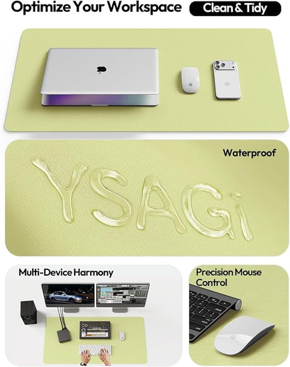 YSAGi Leather Desk Protector, Office Mat, Large Mouse Mat, Non-Slip PU Leather Blotter, Laptop Desk Mat, Waterproof Writing Pad for Office and Home (Peak Green, 31.5" x 15.8")