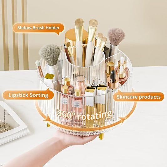 fanado 360° Rotate Makeup Brush Holder Organizer, Makeup Organizers Countertop, Makeup organization and Skincare Storage for Vanity, Desktop, Bathroom (Clear)