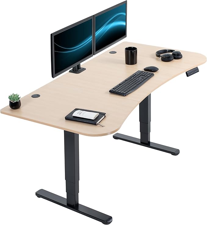 VIVO Electric 63 x 32 in Dual Motor Standing Desk, Memory Height Adjustment, 2B Series, Light Wood Top Black Frame, DESK-KIT-2B1C