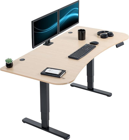 VIVO Electric 63 x 32 in Dual Motor Standing Desk, Memory Height Adjustment, 2B Series, Light Wood Top Black Frame, DESK-KIT-2B1C