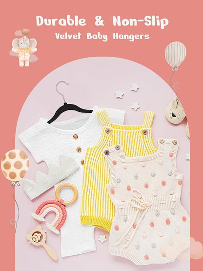 HOUSE DAY 11 Inch Black Velvet Baby Hangers 20 Pack, Premium Kids Hangers for Children, Infant & Toddler Clothes, Durable Non Slip Baby Felt Hanger for Closet, Ideal for Everyday Use