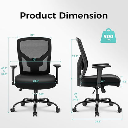 ALPHA HOME Heavy Duty Office Chair Ergonomic, Mid Back Mesh Computer Chair with Lumbar Support, Desk Chair Adjustable Armrest & Seat Cushion, SGS Certified