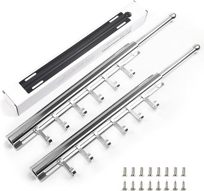 16.5" Valet Rod for Closet Pull Out With 6 Hooks Valet Rods for Closets (2Pack Silver) Closet Valet Rod Slide Out