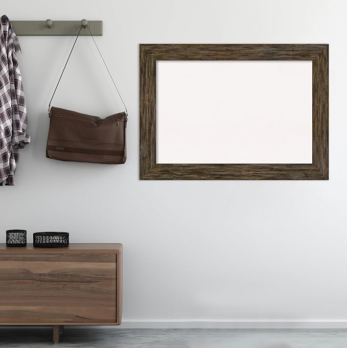 Amanti Art White Cork Board for Wall, 31x43 Vision Board with Brown Wood Frame, Large Corkboard Office Decor for Home Organization, Rustic Farmhouse Corkboard Pinboard to display items for home