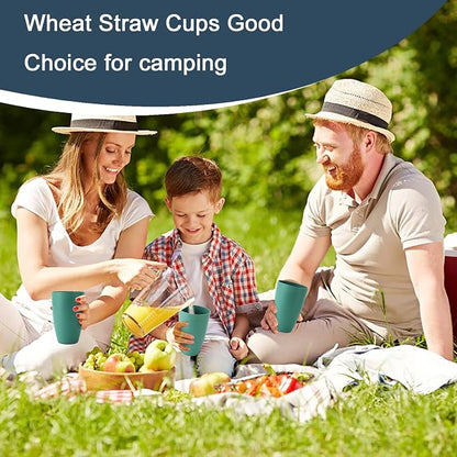 PYRMONT Wheat Straw Cups 20 Oz Alternative Plastic Cups Set of 6 Unbreakable Big Cups for Kitchen Dishwasher & Microwave Safe Large Water Cups for Iced Coffee,Smoothie-Green