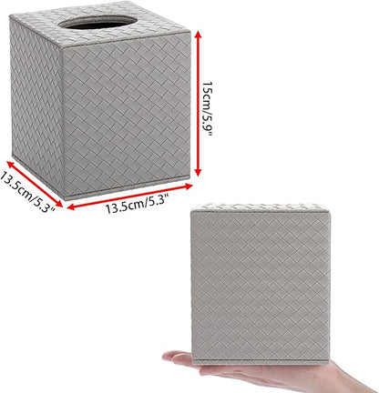 Sumnacon Tissue Box Cover Square Tissue Box Stylish PU Woven Lozenge Pattern Tissue Box Holder with Magnetic Bottom,Cube Leather Tissue Cover for Living Room Bathroom Table Desk Home Office Car,Grey