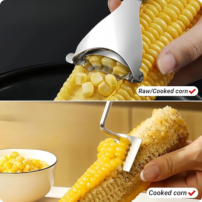 2 Pcs Corn Peeler for Corn on the Cob, Stainless Steel Corn Cob Stripper and Kernel Remover Tool