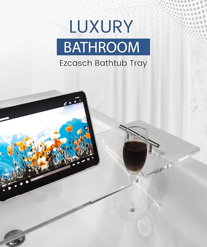 Acrylic Bathtub Tray Clear Bathtub Caddy Bath Tray Table for Tub Luxury Spa with Book and Wine Glass Holder Bathroom Accessories for Bathroom Decoration, Transparent 39.3inch