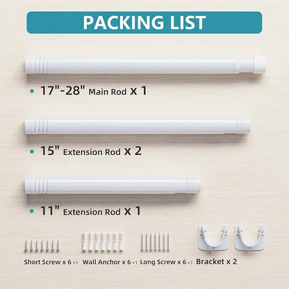 STARLATTA Heavy Duty White Closet Rod: 17-69 Inch Stepless Adjustable Clothes Hanging Bar, 1.3" Diameter Metal Wardrobe Pole with Brackets, No-Cut, for Laundry & RV