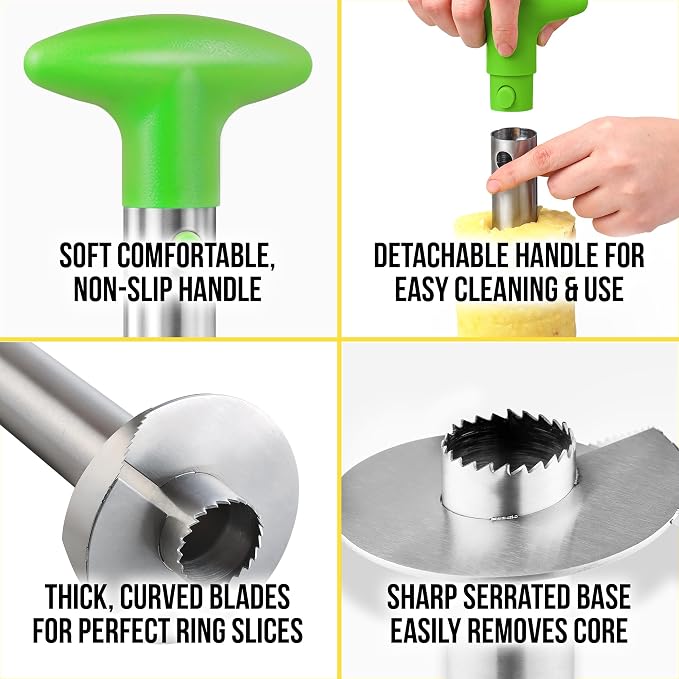 Zulay Kitchen Pineapple Corer and Slicer Tool – Stainless Steel Pineapple Cutter with Eye Remover Tool – Ergonomic Handle & Easy Core Remover – Reinforced Heavy-Duty Blade – Lime Green