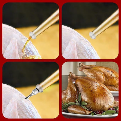 JY COOKMENT Turkey Baster with Barbecue Basting Brush, Baster Syringe for Home Baking and Roaster Turkey, Include Detachable Food Grade Silicone Bulb, Meat Injector Needle and Cleaning Brush