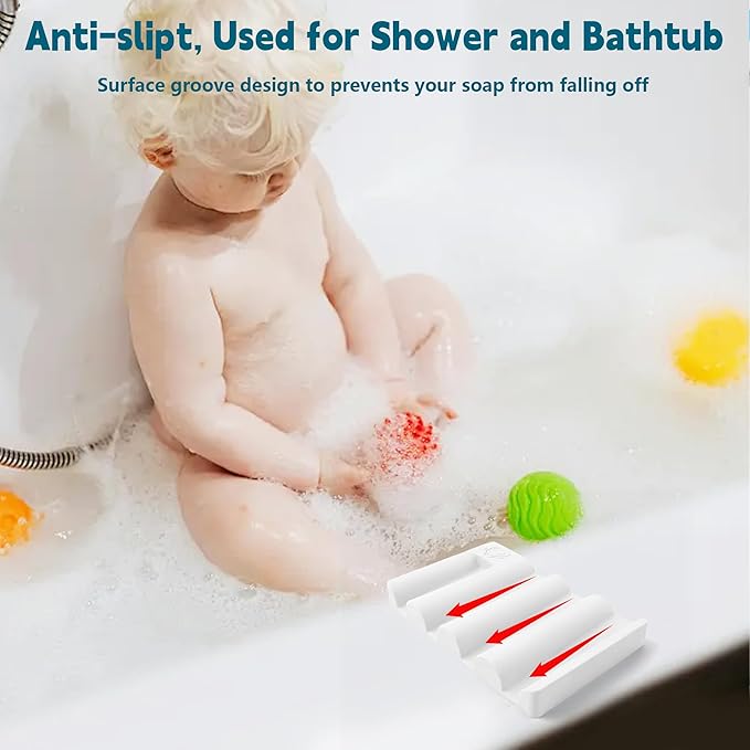Silicone Soap Dish,Self Draining Soap Holder Perfect for Shower,Bathroom Sink,Kitchen Sink & Travel,Non-Slip Bar Soap Holder Extend Soap Life,Keep Soap Bars Dry & Easy Cleaning White-2Pcs