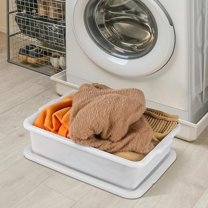 3-Pack 13 L Plastic Commercial Bus Tub with Lid, Restaurant Dish Tub, White