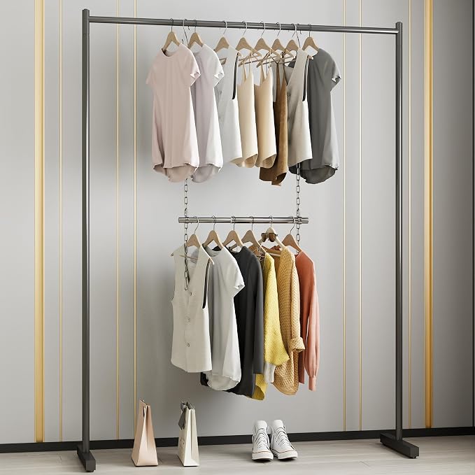 Closet Hanging Rod, Adjustable Width and Height Closet Extender Hanging Rod, Space-Saving Clothes Hanging Bar, 18-28 Inches, 2 Pack
