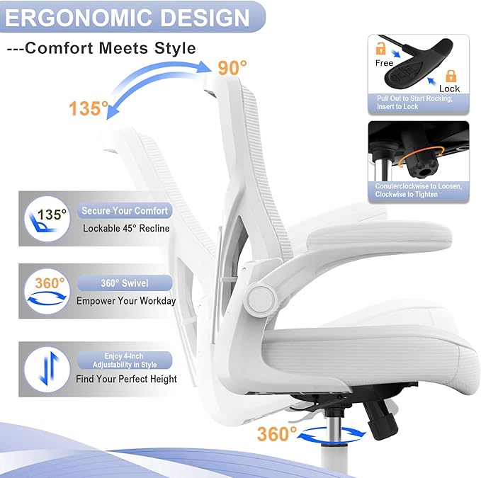 Ergonomic Office Desk Chair with Waterfall Seat and S-Shaped Back for Lower Back & Leg Pressure Relief, Comfortable for 8+ Hours Sitting