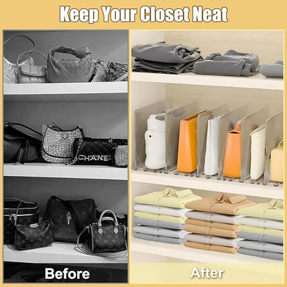 Adjustable Bag & Purse Organizer for Closet, Acrylic Shelf Dividers, Handbag Storage Organizer Clear Purse Dividers for Closet Organization Separators for Handbag, Book in Bedroom, Office