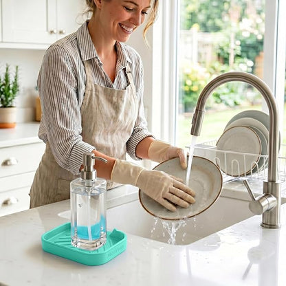 MicoYang Silicone Soap Dish with Drain Spout, Self-Draining Sink Organizer Tray for Bathroom and Kitchen, Sponges, Dispensers and Soap Holder, Non-Slip and Dishwasher Safe, Mint (Compact, 4.9"×3.2")