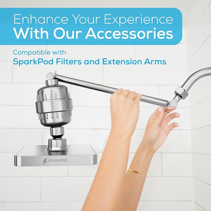 SparkPod Rain Shower Head, 6 Inch Square | High Pressure Shower Heads, 90 Nozzle (Touch-to-Clean), Adjustable Showerhead, No-tool Universal Connection