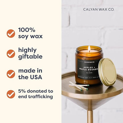 Calyan Wax Co. Seaside & Citrus Scented Candle - 57 Hour Burn - Luxury Non Toxic Soy Wax Candles - Long Lasting Amber Glass Jar Candle for Home - 7.2oz