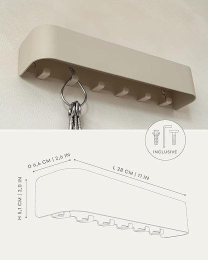 Kazai. Key Holder for Wall 'Tone' | Minimalist Key Hooks Design from Berlin | Modern Key Hanger with Metal Shelf | Key Hook Wall Mounted as Hallway Furniture | Taupe