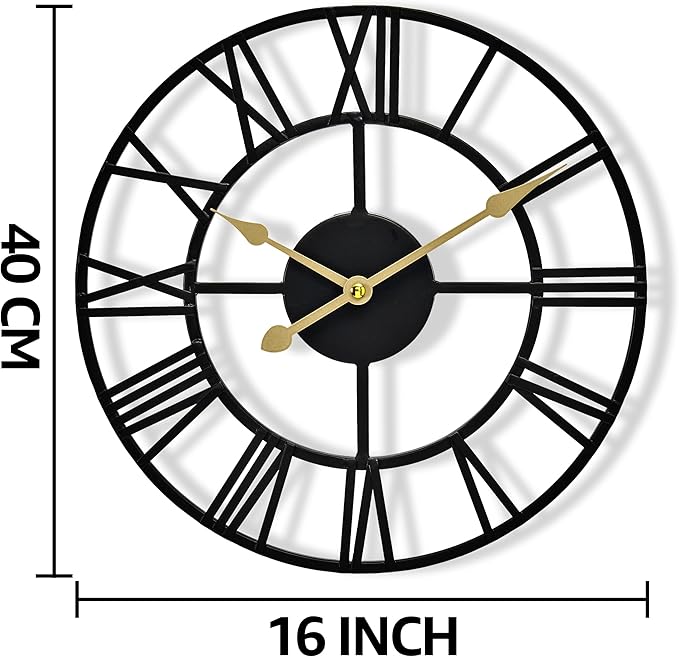 Sorbus Large Wall Clock for Living Room Decor - 16 inch Big Wall Clock Decorative - Battery Operated - Roman Numeral Analog Large Clock for Bedroom, Room, Home, Kitchen, Office, Wall Decor (Black)