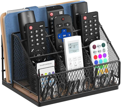 Remote Control Holder, 9-Slot TV Remote Holder for Table, Universal Farmhouse Remote Caddy Large Size Design for Living Room Bedroom Office, No Assembly Required