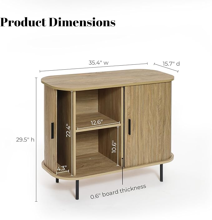 LuxenHome 35” Mid Century Modern Accent Cabinet, Sliding Door Sideboard Buffet Cabinet with Storage, Small Storage Entryway Cabinets for Kitchen, Living Room, Entryway