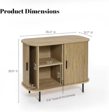 LuxenHome 35” Mid Century Modern Accent Cabinet, Sliding Door Sideboard Buffet Cabinet with Storage, Small Storage Entryway Cabinets for Kitchen, Living Room, Entryway
