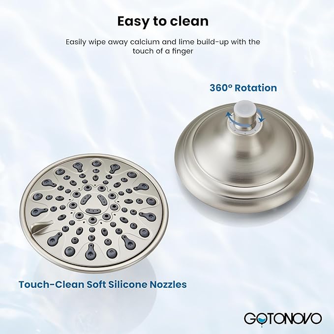 gotonovo Shower Faucet Set Bathroom Shower Head and Handle Set Complete 6 Settings 6 inch Rainfall Shower Head Kit High Pressure Shower System Combo Shower Trim Kit with Valve Brushed Nickel