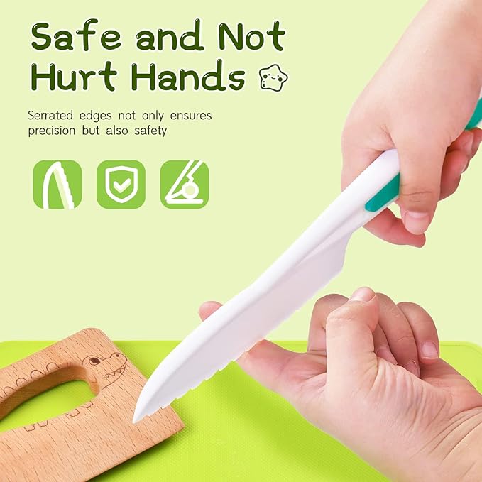 Chanking 13 Pieces Kids Safe Knife Set for Real Cooking Child-Friendly Plastic Chef Tools Montessori Kitchen Toys for Toddlers Birthday Gifts for Boys and Girls Ages 4+ (A)