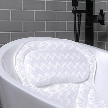Bath Pillow Bathtub Pillow Back Neck Support Pillow, Spa Cushion for Tub, Relaxing Headrest Bath Pillow, Portable Washable Bathtub Accessories with 3D Air Mesh Thick Soft Cushion (Bright White)