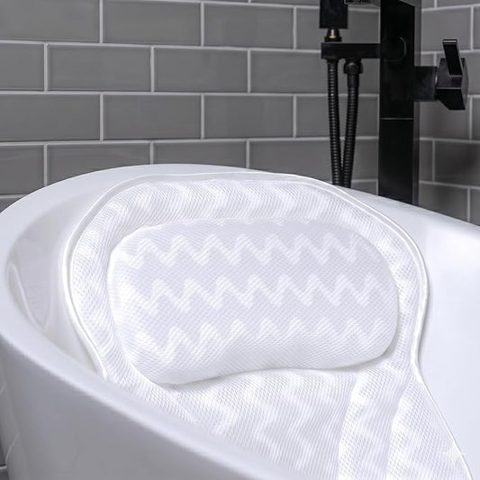 Bath Pillow Bathtub Pillow Back Neck Support Pillow, Spa Cushion for Tub, Relaxing Headrest Bath Pillow, Portable Washable Bathtub Accessories with 3D Air Mesh Thick Soft Cushion (Bright White)
