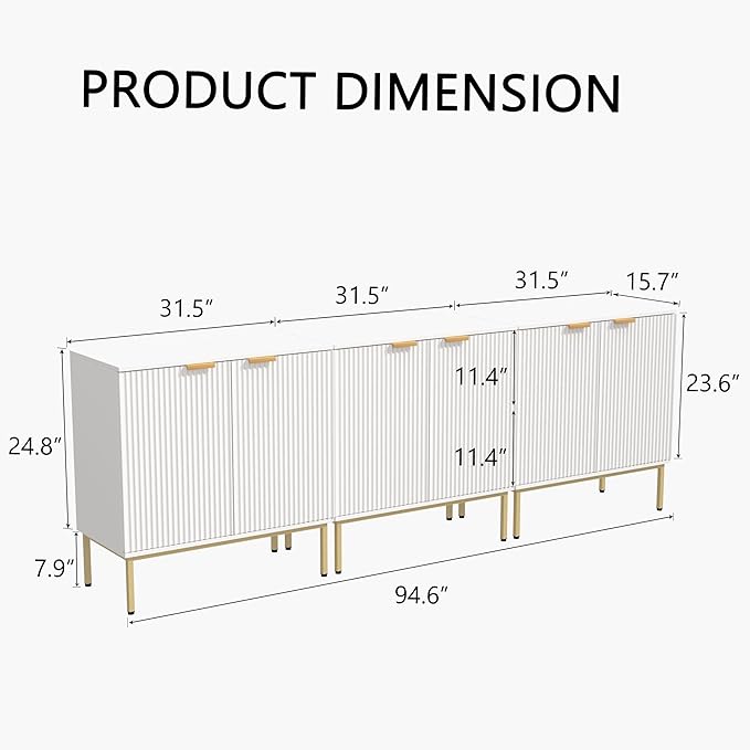 Fluted Sideboard, Buffet Cabinet with Storage, Wooden with Doors and Shelves,Accent Cabinet for Living Dining Room, Entryway