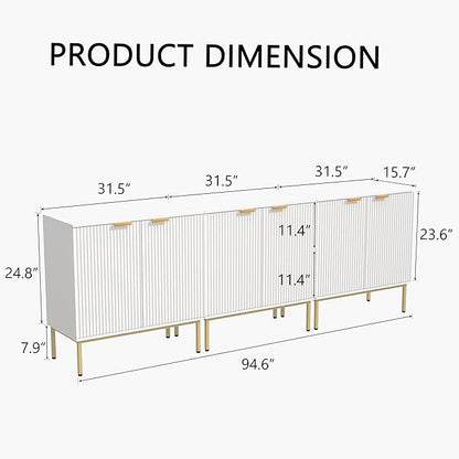 Fluted Sideboard, Buffet Cabinet with Storage, Wooden with Doors and Shelves,Accent Cabinet for Living Dining Room, Entryway