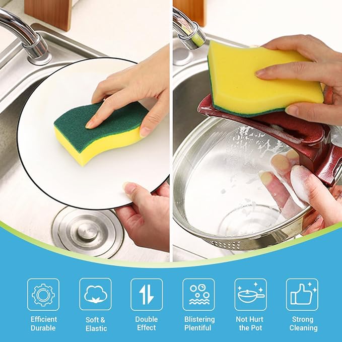 AIDEA Sponges Kitchen, 50 Pack Heavy Duty Dish Sponge, Cleaning Dish Scrubber Sponge for Home and Kitchen, Stink-Free Cleaning Supplies for Pots, Pans