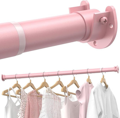 Supforce Closet Rods for Hanging Clothes, 17 to 84 Inches Stepless Adjustable Metal Closet Rod, 1.3 Inches Heavy Duty Clothes Hanging Rod for Closet Wardrobes Laundry RV, Pink