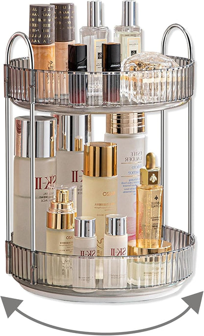 360 Rotating Makeup Organizer for Vanity,Bathroom Countertop Organizer,Spinning Perfume Organizer&Vanity Organizer(Grey-2 Tier)
