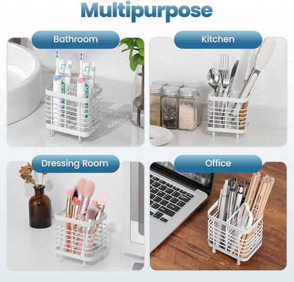 Luxspire Toothbrush Holders for Bathroom, Stainless Steel Electric Toothbrush Holder Wall Mounted, Shower Toothbrush Toothpaste Holder, Bathroom Organizer Essentials, 2 Slots, White