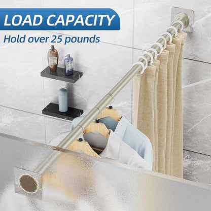 CorkLatta Nickel Shower Curtain Rod,1 Inch Diameter Stainless Steel Adjustable Spring Tension Rods 32 to 80",with Holders,Anti-Slip,Curtain Rods No Drilling(1 Pack)