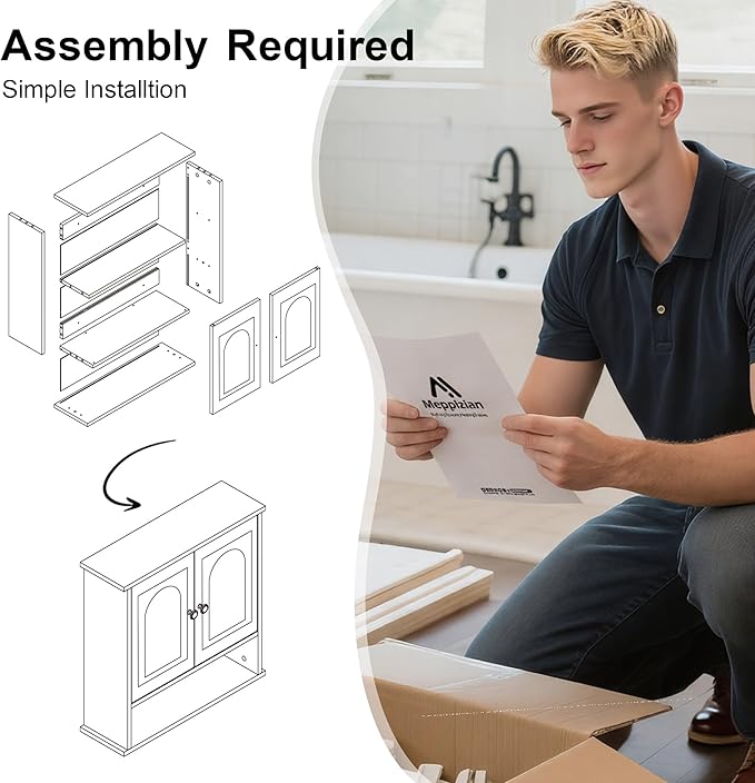 23x24 Medicine Cabinet for Bathroom,2 Doors White Bathroom Wall Cabinet with Arched,Over Toilet Storage Cabinet for Laundry Room/Kitchen/Living Room,Wall Mounted Bathroom Medicine Cabinets