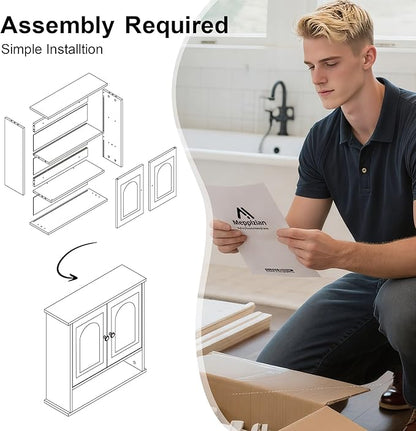 23x24 Medicine Cabinet for Bathroom,2 Doors White Bathroom Wall Cabinet with Arched,Over Toilet Storage Cabinet for Laundry Room/Kitchen/Living Room,Wall Mounted Bathroom Medicine Cabinets