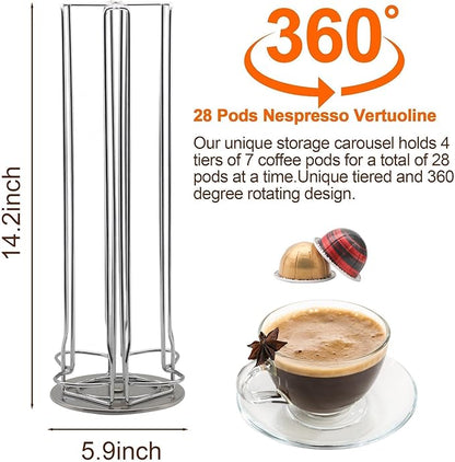 Coffee Pod Organizer for Nespresso Vertuo, Large Compacity Coffee Pod Stand for Nespresso VertuoLine Capsule, Hold 28 Pods, Silver